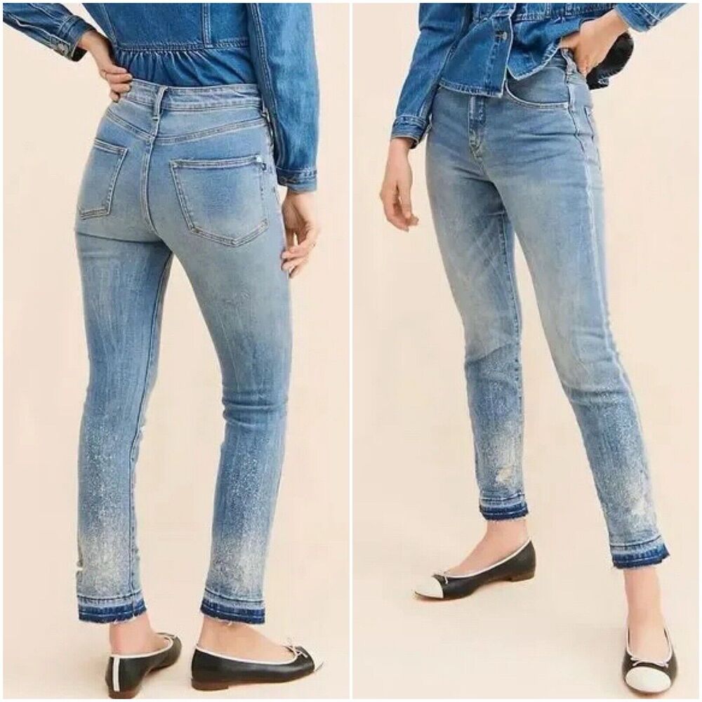 Anthropologie Pilcro The Cigarette Jean Bleach Splatter Released Hem Size 32